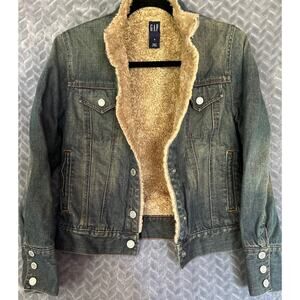 GAP Denim Y2K Vintage Faux Fur lined jacket Size S Western Rockabilly Retro 90's